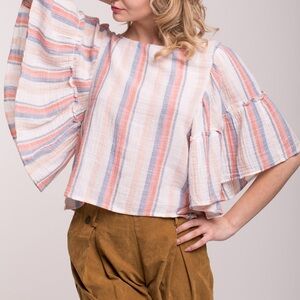 American Eagle Outfitters Retro Candy Striped Angel Bell Sleeve Crop Top Size S